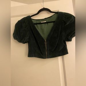 Tularosa dark green corduroy puff sleeve crop top Size M